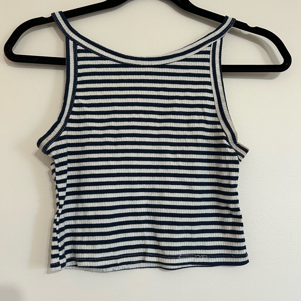 Cropped Blue/White Stripped Muscle Top